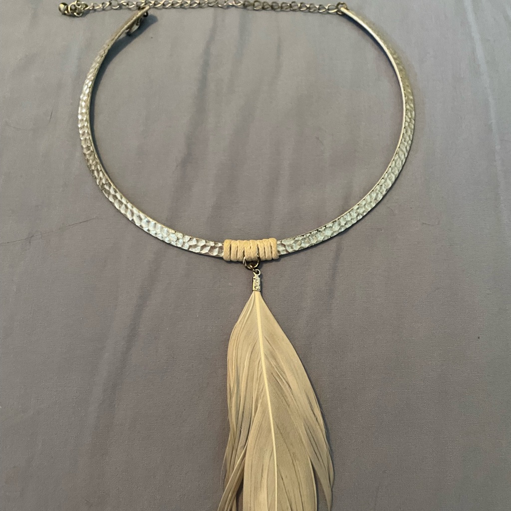 Silver Choker Necklace With White Feather